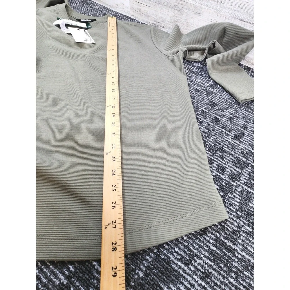 The Commons Sweater Women Large Olive Green Ottoman Texture Crewneck Ribbed NWT